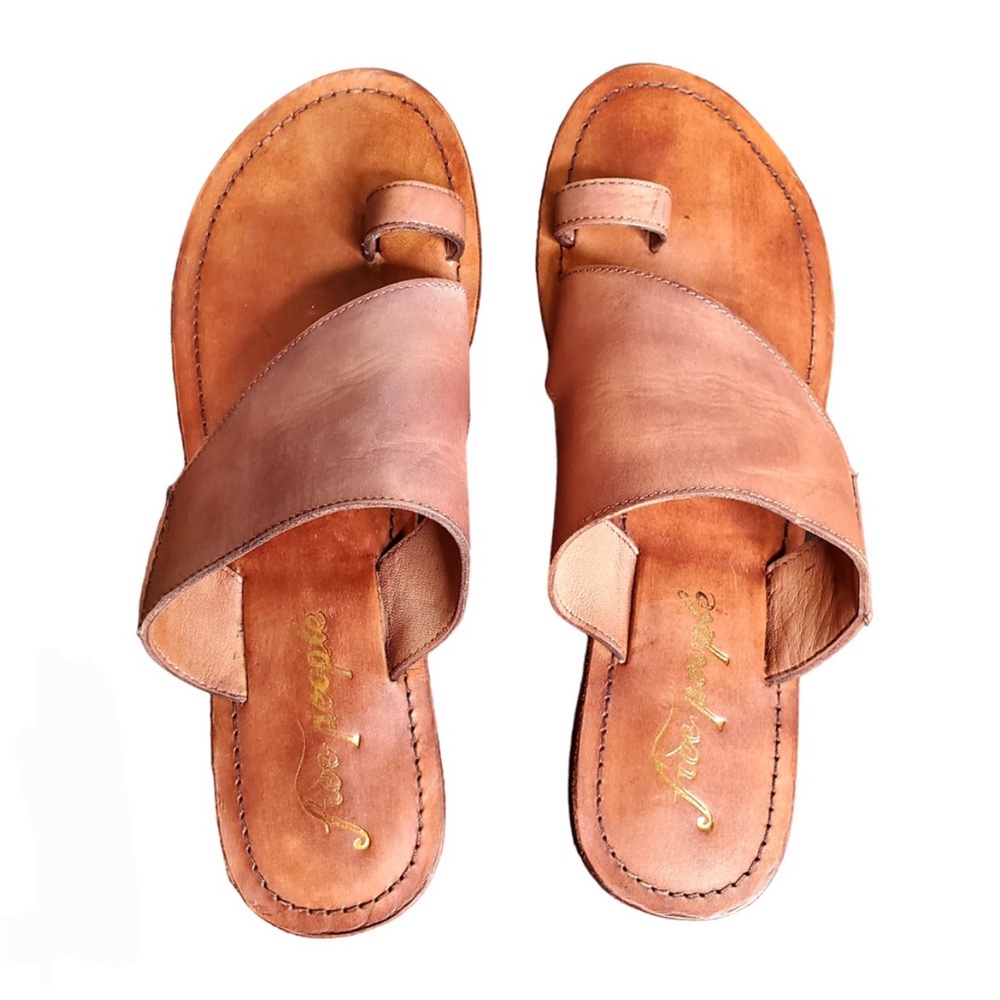NEW Free People Sant Antoni Luggage Leather Toe Loop Slide Sandals Size 39.5